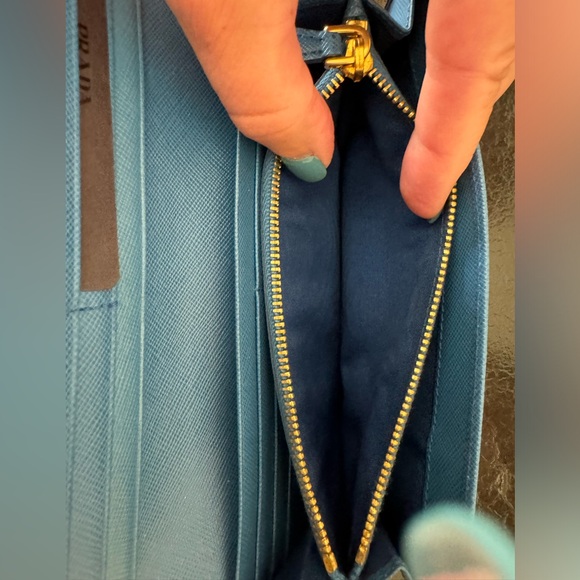 . Prada Long Saffiano Leather Triangle Wallet in Cobalt Blue - Picture 13 of 16